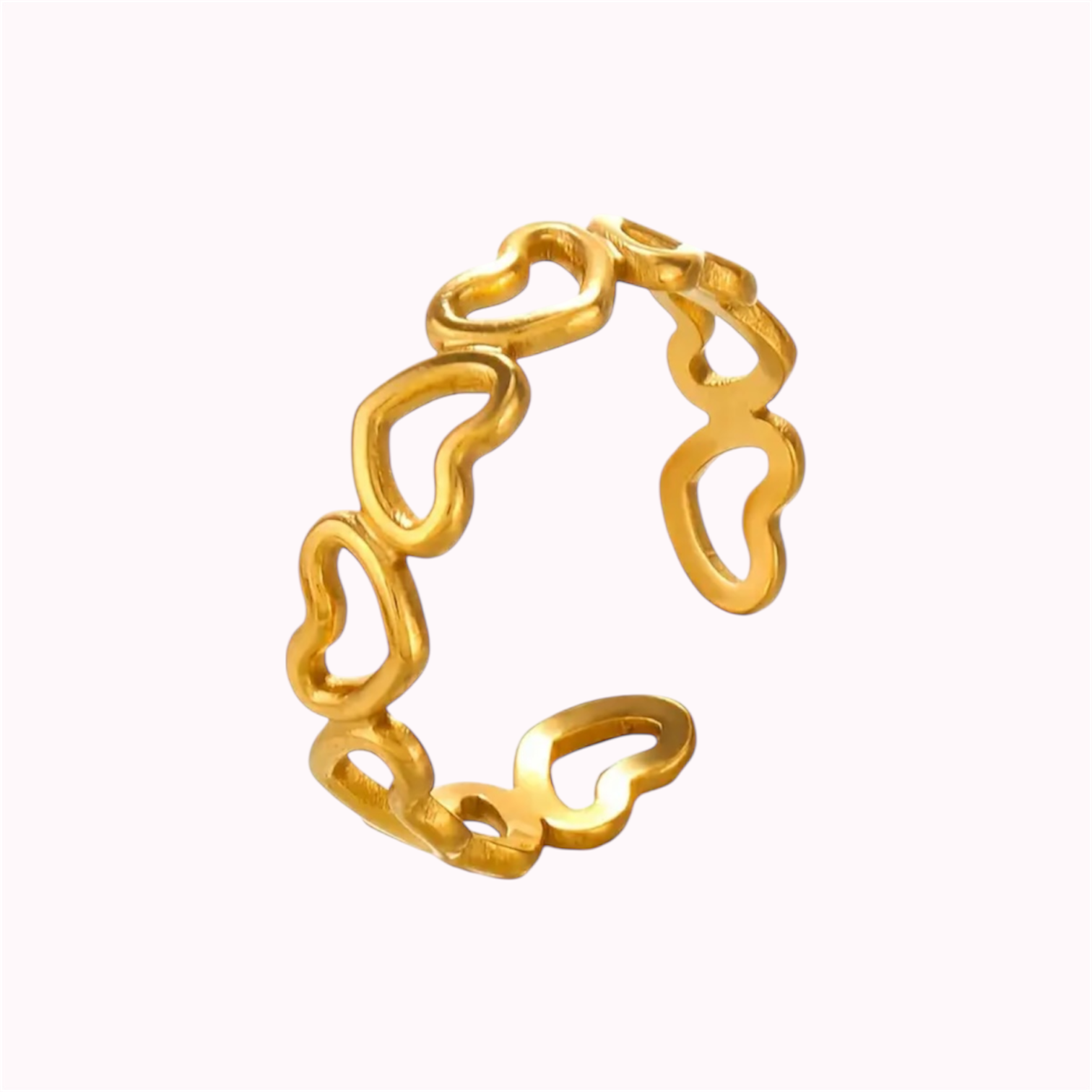 Gouden ring met hartjes design (verstelbaar) RVS